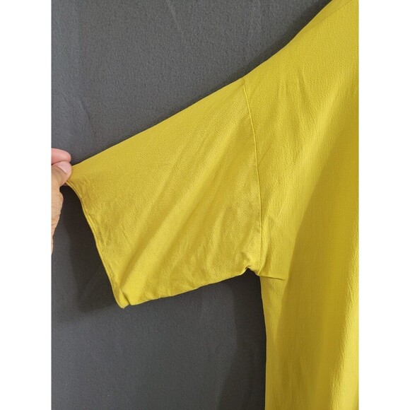 Eileen Fisher Dress Yellow Drop Waist Tie Back V-Neck Large Shirtdress - Picture 4 of 7